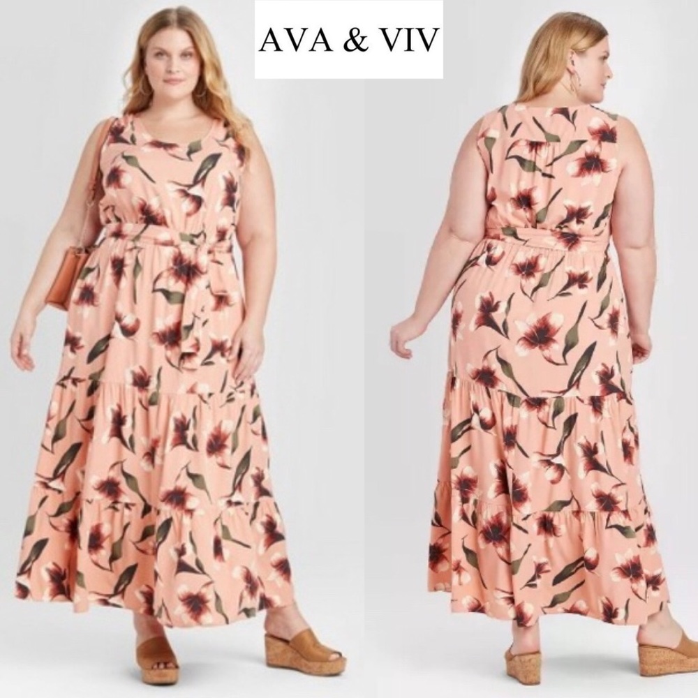 BNWT Ava & Viv Plus Size Floral Summer Maxi Dress - Picture 1 of 5